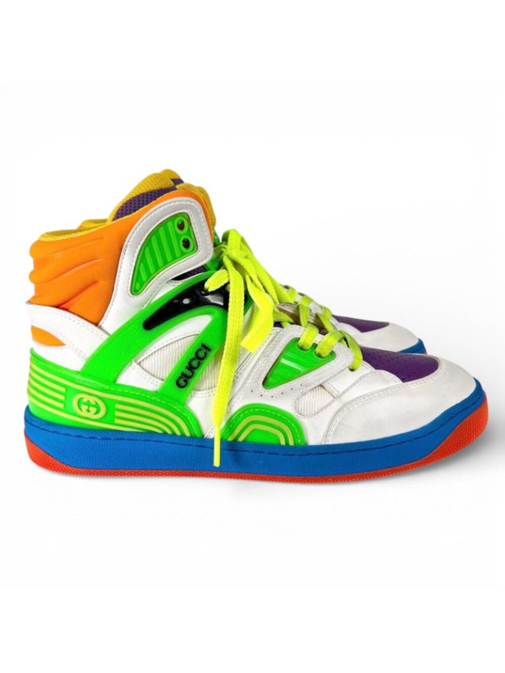 Gucci Basket Vintage Wash Leather High Cut Sneakers Multicolor - Picture 5 of 15